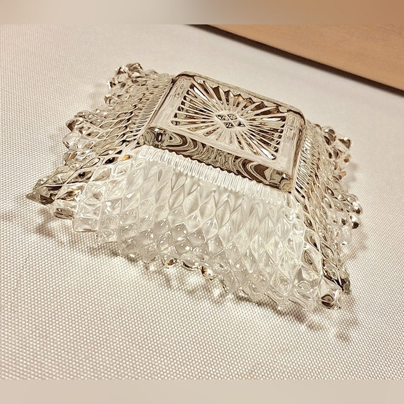 Vintage clear cut glass trinket dish fancy ashtray handkerchief edge - Picture 8 of 8